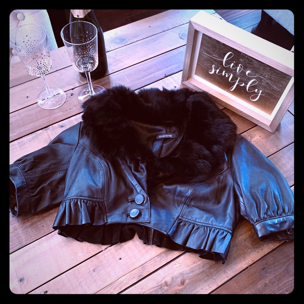 bebe Black Faux Fur & Leather Crop Jacket